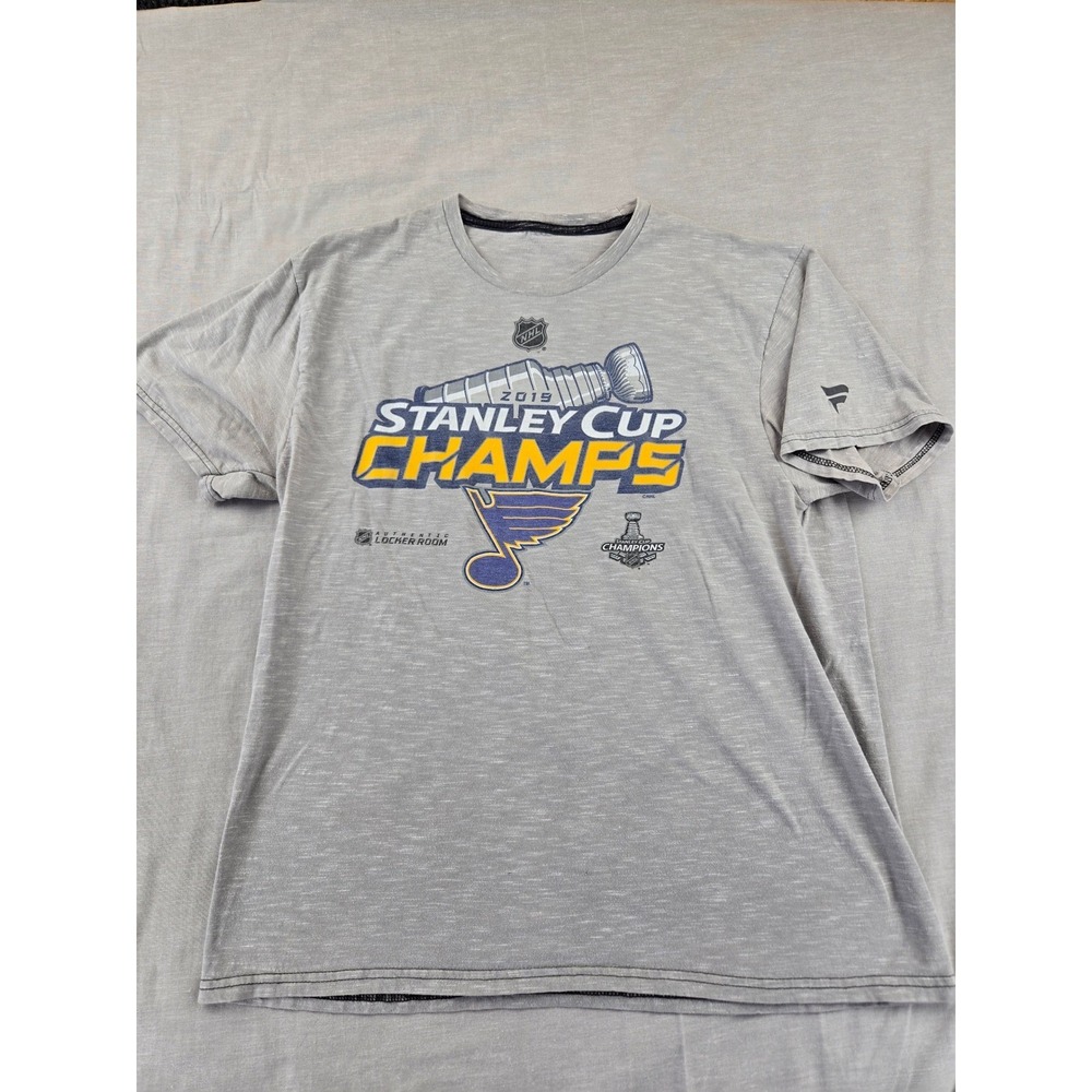 Fanatics St Louis Blues 2019 Stanley Cup Champs T-Shirt Mens L Gray NHL Hockey